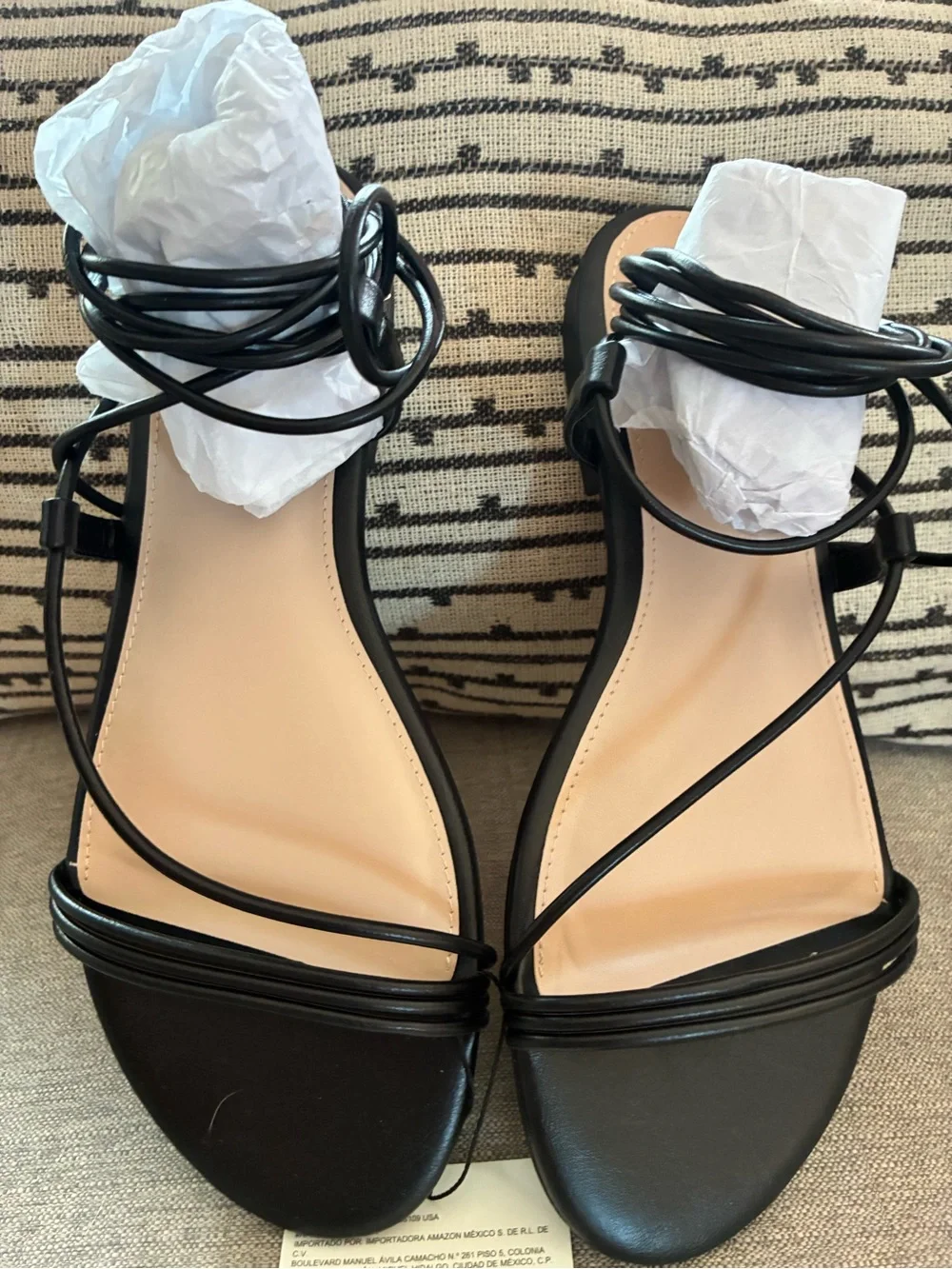 Strappy Black Lace-Up Women's Sandals